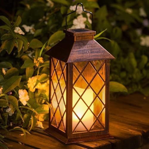TAKE ME 14" Solar Lanterns Outdoor Garden Lantern Waterproof LED Flickering Flameless Candle Mission Lights for Table,Outdoor,Party by TAKEME