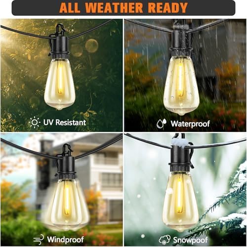 100FT Solar String Lights Ourdoor Waterproof,Patio Lights Solar Powered with Remote,ST38 32 Vintage Edison Bulbs,Solar Lights Outdoor Waterproof, Outside Powered Hanging Lights for Patio - Image 2