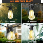 100FT Solar String Lights Ourdoor Waterproof,Patio Lights Solar Powered with Remote,ST38 32 Vintage Edison Bulbs,Solar Lights Outdoor Waterproof, Outside Powered Hanging Lights for Patio - Image 2