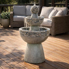 Teamson Home 36.5 in. Outdoor 3-Tier Zen-Style Pedestal Water Fountain in. with Stone Trim with Pump and 2.64 Gallon Capacity, Stone Gray - Image 2