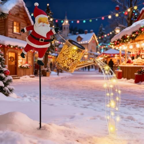 Christmas Solar Kettle Lights, Santa Watering Can Lights (Colored Light) - Image 4