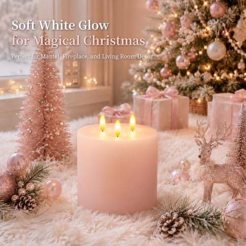 Amagic 3 Wick Extra Large Flameless Pillar Candles with Timer Remote, Pink - Image 2