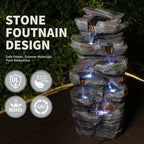 Rock Waterfall Outdoor Fountain with LED Lights Tiered Resin Stone Garden Fountains Outdoor Decor for Patio Lawn Backyard Cascading Tiered Outdoor Water Fountain - Image 3