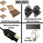 100 Foot Outdoor String Lights with G50 Clear 2 Inch Bulbs - Black Wire - Image 7