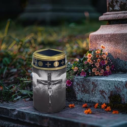 Poceacles Cross Solar Lights Set of 6 Outdoor Solar Powered Outdoor Cemetery Stake Lights Grave Solar Lamp Landscape Lighting Waterproof Grave Flameless Candles, God Cross Black - Image 3