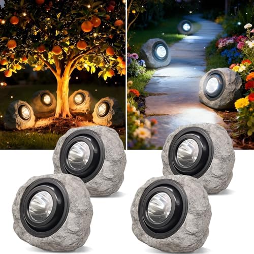 Solar Rock Lights Outdoor,Solar Ash Gray Garden Stone Spotlights by yulloyello