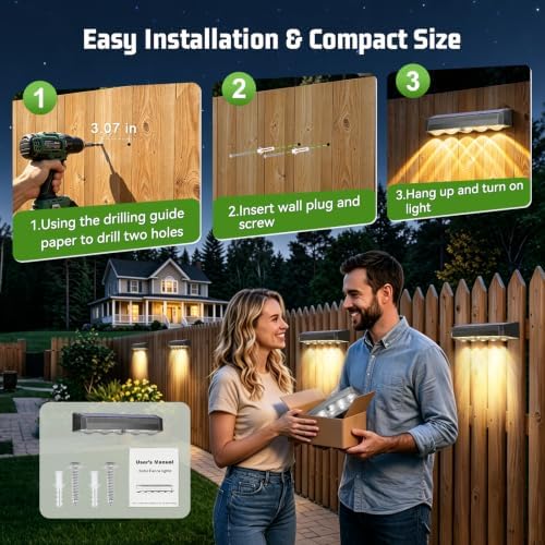 SEZAC Solar Fence Lights 8 Pack, 3 Color 4 Brightness IP65 Waterproof - Image 7