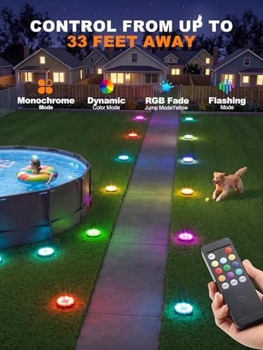 VOLISUN Solar Ground Lights with Remote Control – IP68 Waterproof Color Changing Flat Pathway Lights – RGB Solar Disk Lights with Lens for Yard Walkway Patio Garden Driveway [12 Pack] - Image 2
