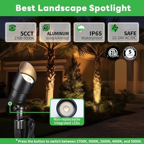 Landscape Spotlights Low Voltage - 2700K/3000K/3500K/4000K/5000K Selectable Uplights, 12V Wired LED Spot Lights Outdoor Waterproof, Aluminum Black for Outside Trees Wall 4 Pack - Image 2