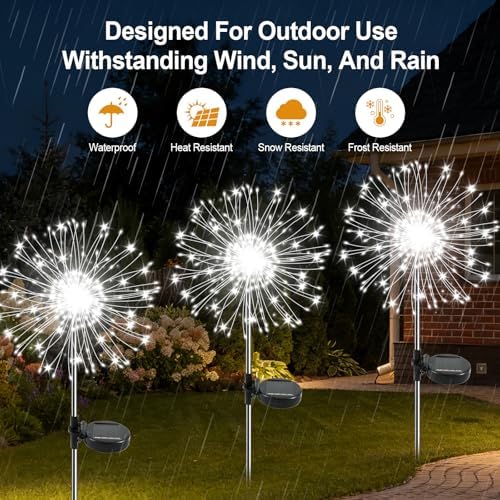 Solar Garden Lights Outdoor, 6 Pack 120 LED Twinkling Firework Lights Decorative with 2 Modes, Outdoor Waterproof Solar Starburst Light for Yard Pathway Planter Patio Decor, White - Image 3