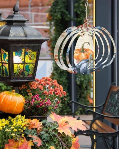 Pumpkin Wind Spinner Fall Leaf Spinner Stainless Steel Spinner for Yard and Garden Wind Sculptures 12 Inch 3D Crafts Ornaments Hanging Wind Spinner for Outdoor & Indoor Decorations - Image 3