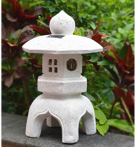 Japanese Pagoda Solar Light Garden Statue Japanese Buddha Sculpture Lantern Zen Decor,White (Color:White,Grey) by Unknown