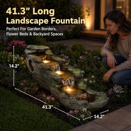Outdoor Waterfall Fountain, 5-Tier Rock Fountain for Backyard - Image 3