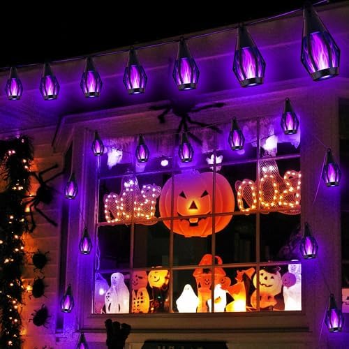 Flacchi Solar Flame String Lights - 42ft 15 LED Lights Outdoor Solar String Lights for Garden Patio Halloween Decoration (Purple, 42ft) - Image 6