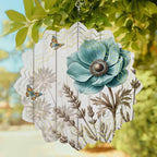 10 Inch Teal Vintage Floral Wind Spinner for Yard and Garden, Retro Flowers Wooden Butterfly Hanging Ornaments Outdoor 3D Kinetic Wind Sculpture Spinners Indoor Outdoor Patio Décor Ornaments Gift - Image 2
