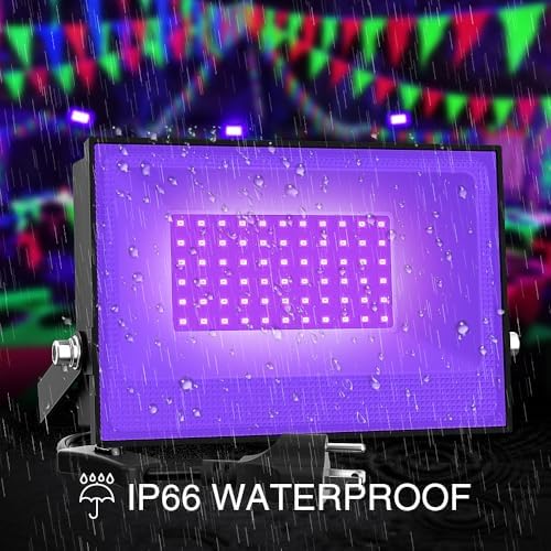 Onforu 6 Pack 38W LED Black Lights, Blacklight Flood Light with Plug, IP66 Waterproof, for Halloween Party, Glow in The Dark, Stage Lighting, Aquarium, Body Paint, Fluorescent Poster, Neon Glow,Black - Image 5