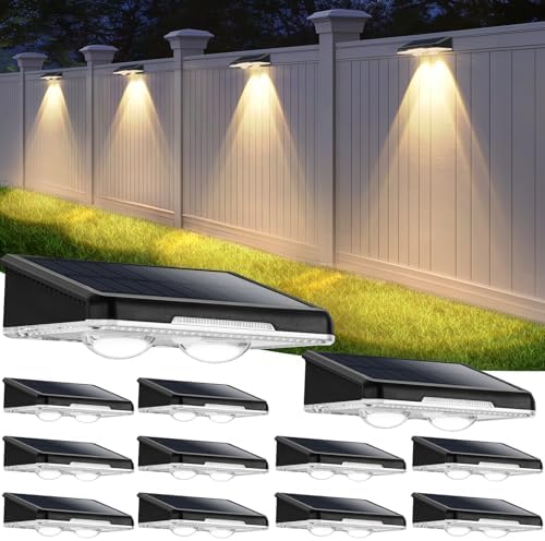 Brightever Solar Fence Lights Black 12-Pack, 3 Modes (3000K/5000K/6500K) by Brightever