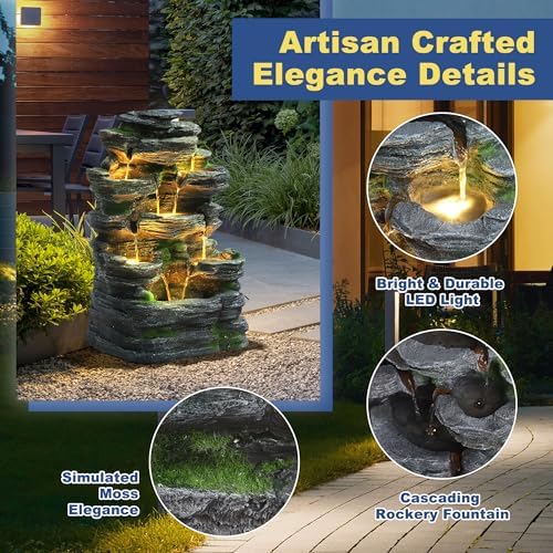 24" H Stacked Rock Outdoor Water Fountain,7-Tier Cascading Waterfall - Image 3