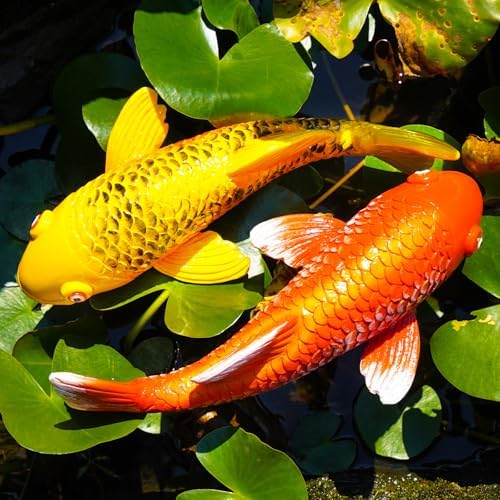 Set of 2 Koi Fish Garden Stakes, Red & Gold Resin Sculptures, Weatherproof Outdoor Patio Pond Decor, Feng Shui Yard Art, Easy Setup Gift(B&Y) - Image 5