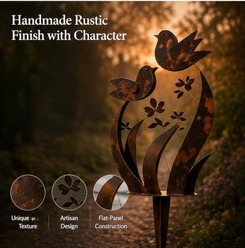 Bird & Wildflower Metal Garden Rustic Bird Stake (2, 13.7 inch) - Image 2