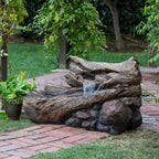 Alpine Corporation 24" Tall Outdoor 2-Tier Fallen Tree Trunk Water Fountain with LED Lights, Rustic Cascading Design for Garden, Patio & Yard Decor, Beige - Image 2