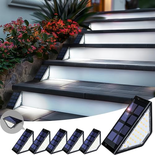PATIOWIN 6 Pack Solar Step Lights for Outside, 24 LEDs Solar Stair Lights Waterproof IP65, Solar Deck Lights Outdoor Decor for Garden, Porch, Pathway, Patio, Fence(Cold White) by PATIOWIN