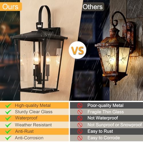 Kalium Modern Outdoor Wall Sconce Fixture 20 1/2", Matte Black, 3-Light Exterior Wall Mount Lighting with Clear Glass Panels for House Porch Patio Outside Deck Garage Yard Front Door Garden Home - Image 4