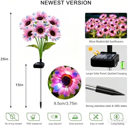 Solar Lights Outdoor, Gift for Women Mom Grandma Friends, 4 Pack 24 Solar Colorful Sunflower Lights, Solar Flower Lights Waterproof, Outside Sunflower Decor Light for Landscape Yard Patio Lawn Pathway - Image 3