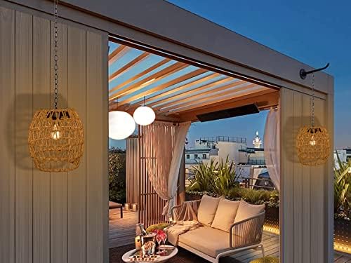 Livinlarge Solar Outdoor Chandelier,Natural Seeweed Rattan Lantern, - Image 4