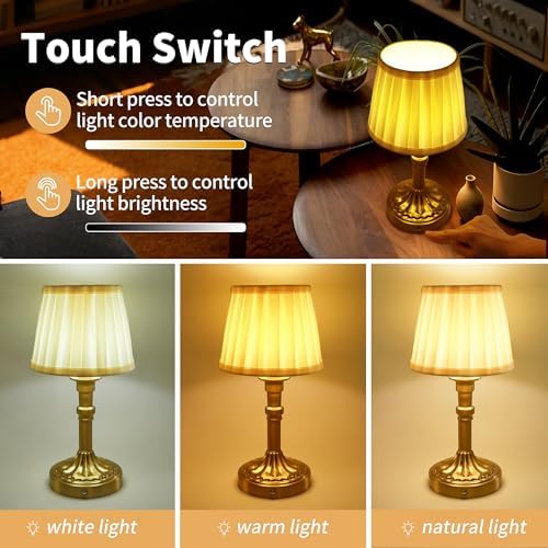 Mr.White Rechargeable Cordless Table Lamp with Fabric Shade, 5200mAh Battery Operated LED Table Light, for Restaurant Kitchen Patio Dinner Dining (Bronze) - Image 2