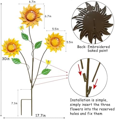 2-Pack Metal Flowers for Outside, 30-Inch Sunflower Yard Stakes - Image 3