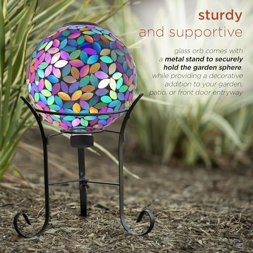 Alpine Corporation GRS122A-SLR Indoor/Outdoor Glass Solar Powered Mosaic Gazing Globe Yard Decoration, 10", Purple - Image 6