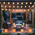 OHLUX 35FT Solar String Lights Outdoor, Waterproof Solar Patio Lights with Remote, 17 Shatterproof LED Filament G40 Globe Bulbs, 2200K Soft White, Dimmable Outside Hanging Light for Backyard Deck - Image 6