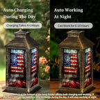 Solar Lantern Vintage Stained Glass American Flag Wrought Outdoor Waterproof Garden Hanging Lantern Solar Powered Lighting Outside Table Lamp for Patio Deck Camping 1 Pack - Image 3