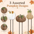 Hicarer 3 Pcs Fall Outdoor Decor Metal Pumpkin Yard Stakes Autumn Harvest - Image 3