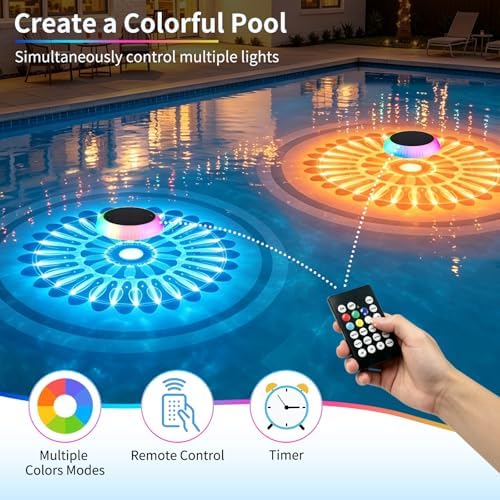 2-Pack Solar Floating Pool Lights, Upper & Lower Dynamic RGB Color-Changing, Waterproof Floating Pool Lights Solar Powered for Pools, Tubs, Outdoor Parties & Garden Decor - Image 2