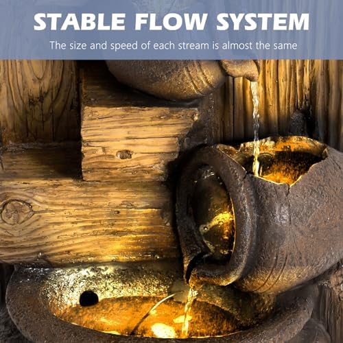 Grepatio 39.3" Tall Outdoor Water Fountain Garden Waterfalls Fountain with LED Lights 5 Tier Modern Indoor/Outdoor Floor Standing Water Fountain with Pump for Garden, Patio, House Decor (Brown) - Image 3