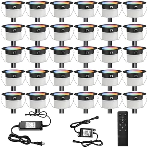 FVTLED LED Deck Lights Kit, 30pcs Φ1.22 WiFi Smart Phone Control Low Voltage Recessed RGBW Deck Lighting Waterproof Outdoor Yard Path Stair Decor, Black by FVTLED