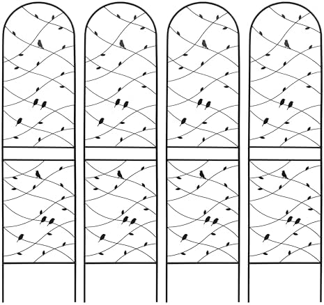 4 Pack Metal Garden Trellis 86.7" Tall Outdoor Climbing Plant Support for Roses, Flowers, Rustproof Durable Black Galvanized Tube, Lawn Garden Fence Decor Screen (4, Black birds-86.7" H) - Image 7
