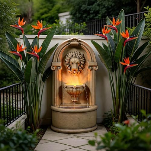 Tolevoit Majestic Lion Head Outdoor Water Fountain, 2-Tier Faux Bronze Floor Baroque Style with LED Lightswith LED Lights, Waterfall Fountains Fit Outside, Garden, Patio - Image 6