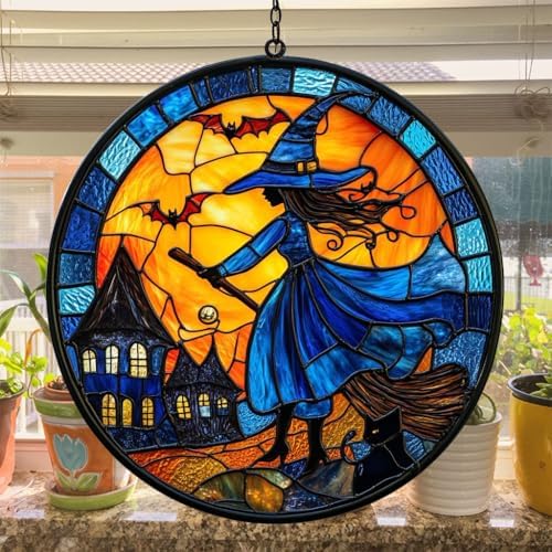 Funny Witch Riding Broom Acrylic Suncatcher - Image 4