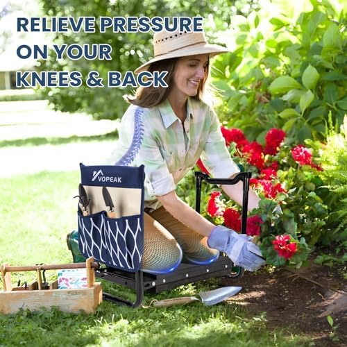 VOPEAK Garden Kneeler and Seat Heavy Duty, Foldable Garden Stool with Upgraded Widened Thick Kneeling Pad, Stable Garden Kneeler with 2 Large Tool Bags, Gardening Gifts for Women, Men, Seniors, Blue - Image 6