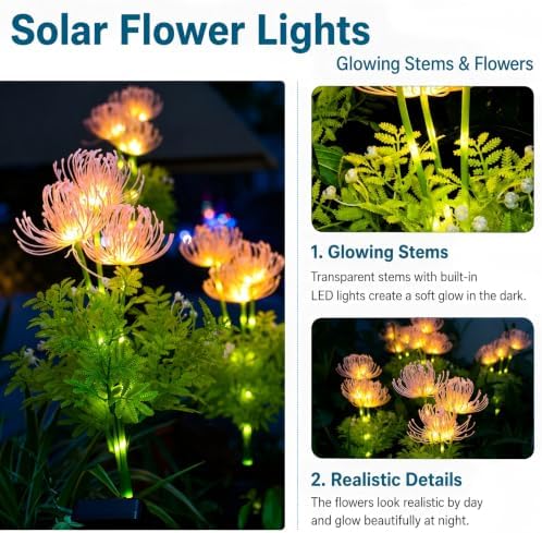 Solar Garden Lights Outdoor, LED Glowing Flower & Stem (4 Pack) - Image 2