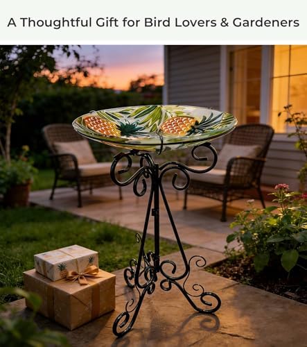 Large Glass Bird Bath with Metal Stand, Pineapple - Image 5