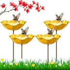 4PC Handmade Metal Flower Garden Stake, Outdoor Bird Bath and Butterfly Watering Station, Bee Watering Flower Stake for Garden Yard, Metal Flower Garden Stakes Bird Bath (Yellow) by Lubunet