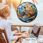 Sea Otter Stained Glass Window Hanging Suncatcher Gifts for Women 15" - Image 4