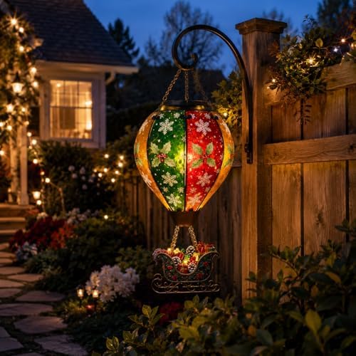 Snowflake Hot Air Balloon Solar Lantern, Christmas Hanging Garden Light - Image 3