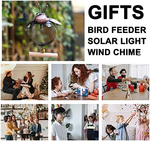 Solar Ladybug Wild Bird Feeders Squirrel Proof for Outside - Unique Cute Metal Ladybug Bird Feeder with Solar Light, Wind Chime, Gift for Bird Lovers(Ladybug) - Image 6