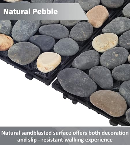 jxgzyy 4 Pcs Interlocking Stepping Stones Outdoor for Garden, 11.8" Square Pavers for Landscaping, Outside Pebble River Stone Mat for Yard Lawn Patio Pathway Walkway - Image 3