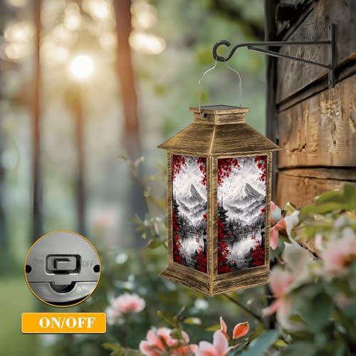 Solar Lantern Outdoor Waterproof Black White Pop Red Japanese Temple Autumn Fall Landscape Mount Maple Garden Decor LED Solar Lights Hanging/Tabletop Lamp Gifts for Women Mom for Outside Yard Patio - Image 5